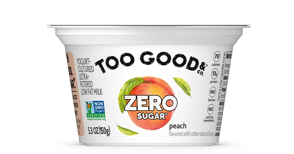 Too Good & Co zero sugar peach vanilla ultra filtered milk cup