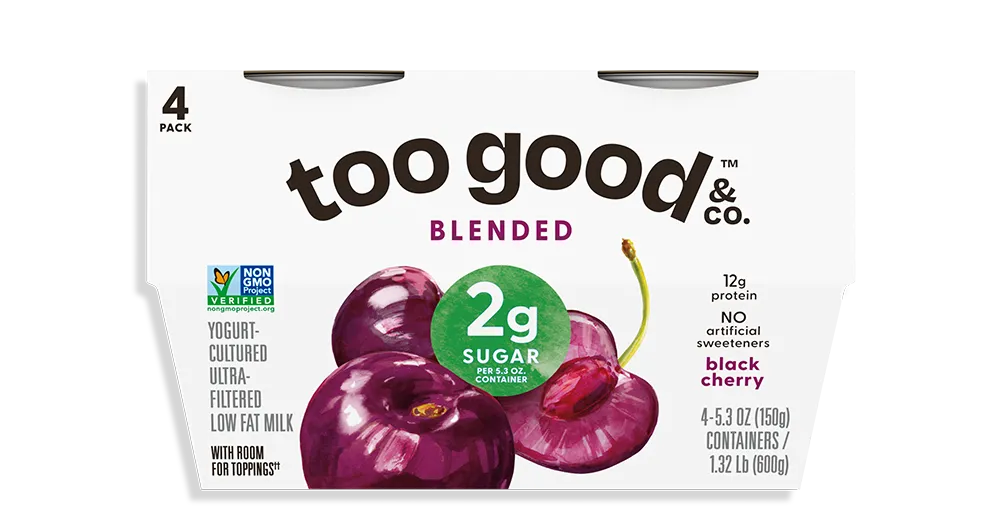 Too Good & Co Black Cherry Yogurt-Cultured Ultra-Filtered Low-Fat Milk Blended Cup 4-Pack