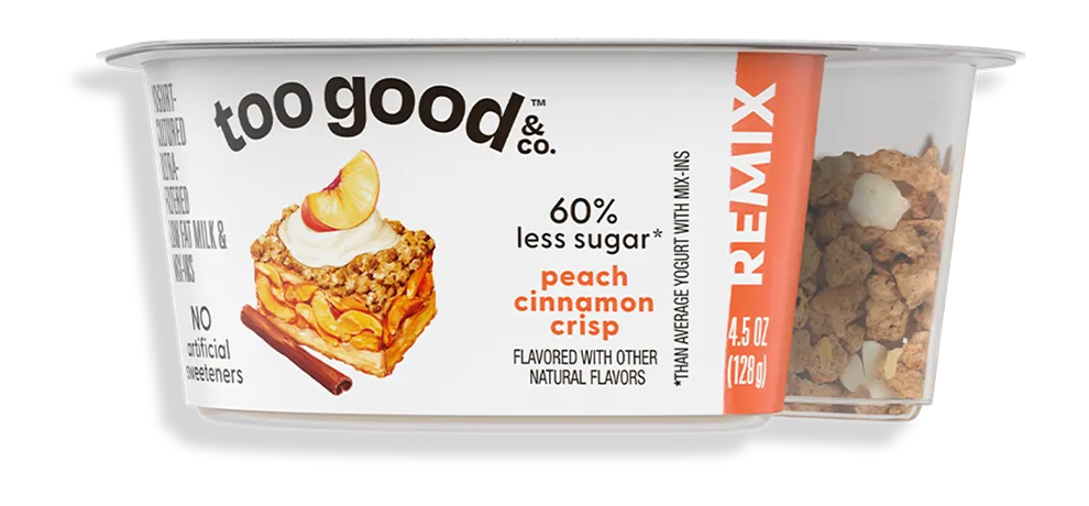 Too Good & Co Peach Cinnamon Crisp Remix Yogurt-Cultured Ultra-Filtered Low-Fat Milk Cup