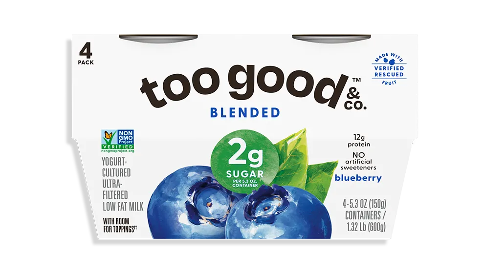 Too Good & Co Rescued Fruit Blueberry Yogurt-Cultured Ultra-Filtered Low-Fat Milk Blended Cup 4-Pack