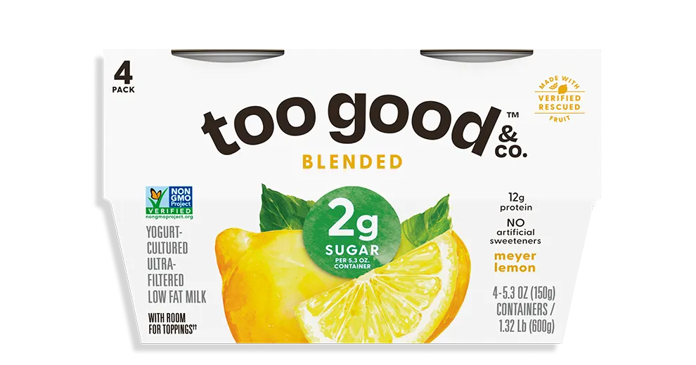 Too Good & Co Rescued Fruit Meyer Lemon Yogurt-Cultured Ultra-Filtered Low-Fat Milk Blended Cup 4-Pack