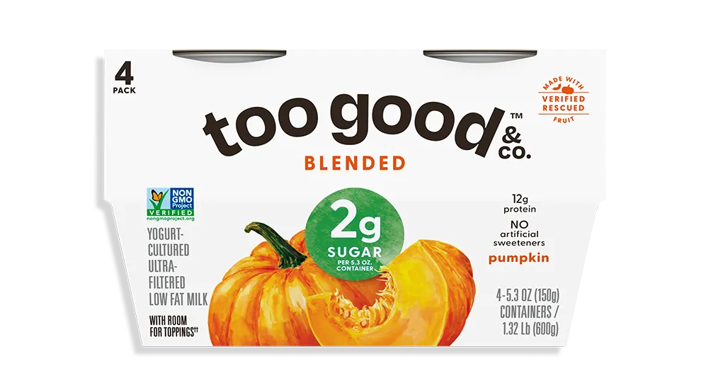 Too Good & Co Rescued Fruit Pumpkin Yogurt-Cultured Ultra-Filtered Low-Fat Milk Blended Cup 4-Pack